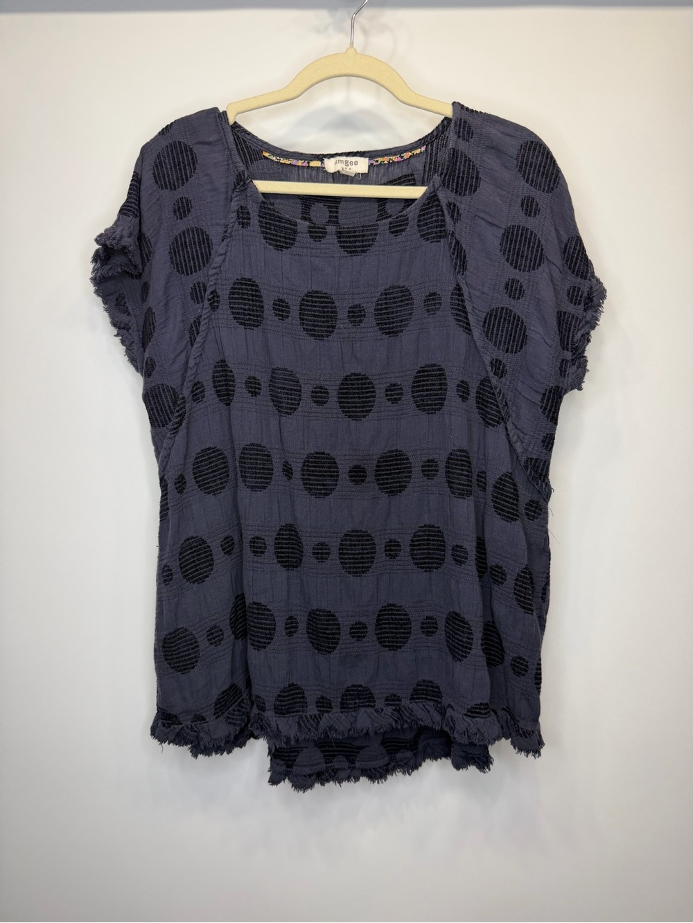 Umgee 100% Cotton Navy Dot Short Sleeve Textured Top